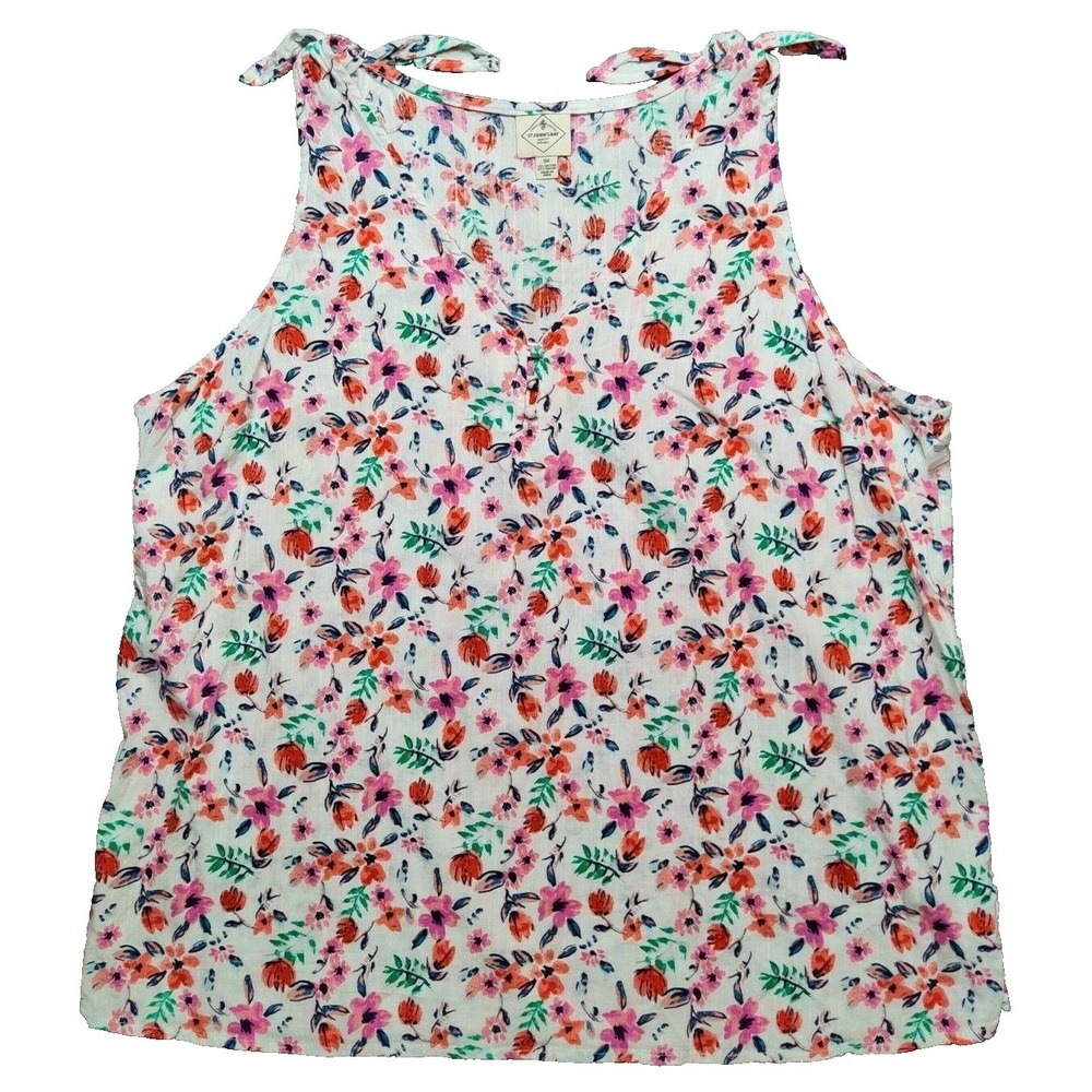 St Johns Bay Plus 0X Multi Color Floral Shoulder Tie V-Neck Sleeveless Top NEW‎